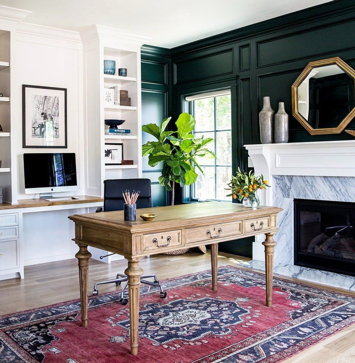 Home office accent wall in Salamander by Benjamin Moore
